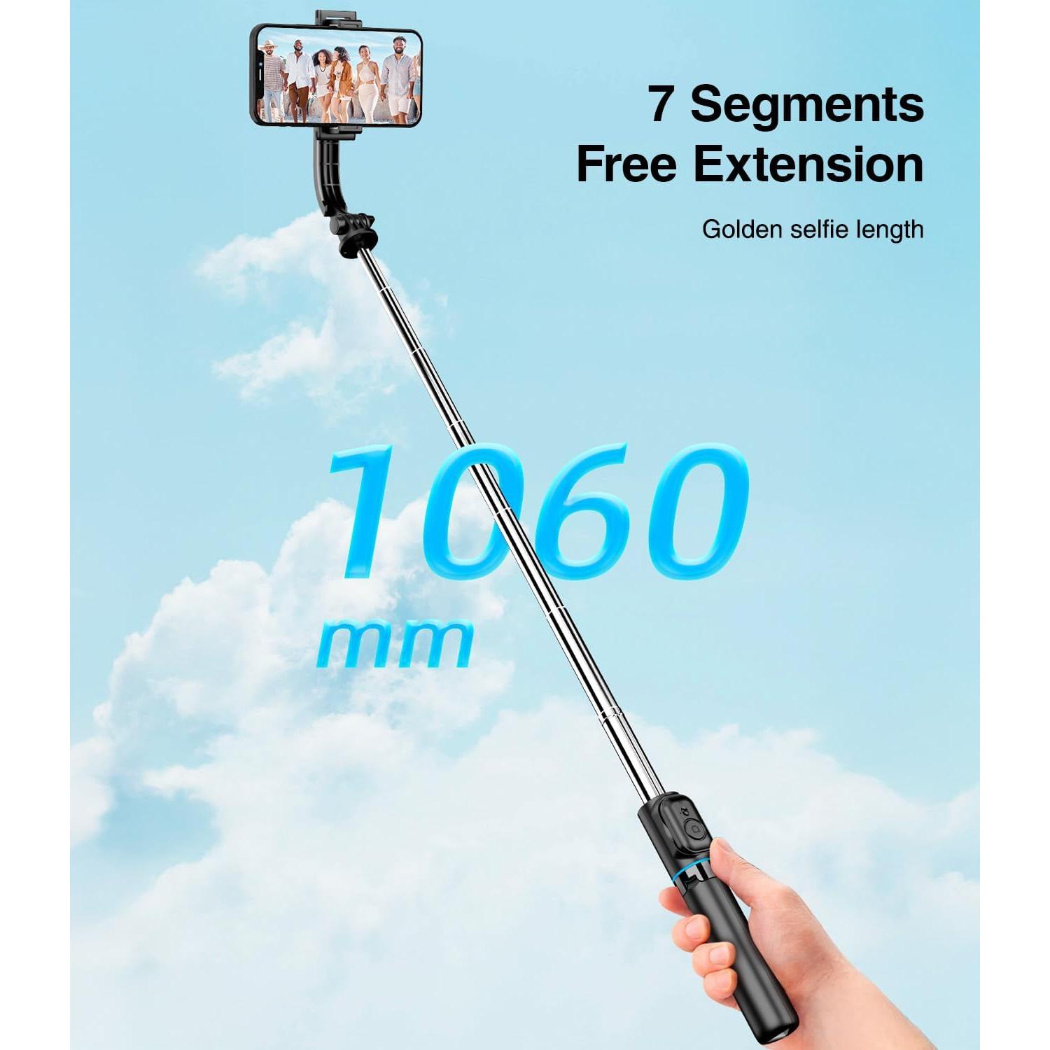 Bastón de Selfie Extensible con Trípode y Control Remoto - 19.5 cm a 129.5 cm