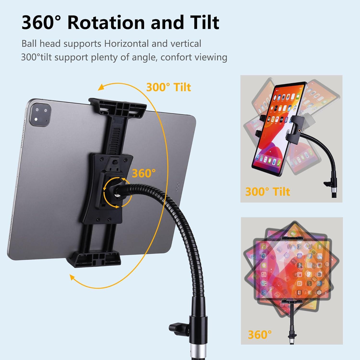 Peastrex Ipad and Phone Tripod 73" Gooseneck Tablet Floor Stand Holder Mount with Remote for 3.5 to 15in Tablets iPhones, iPad Pro Air Mini 12.9 11 10.5, Galaxy Tab S9 Ultra 14.6", Surface