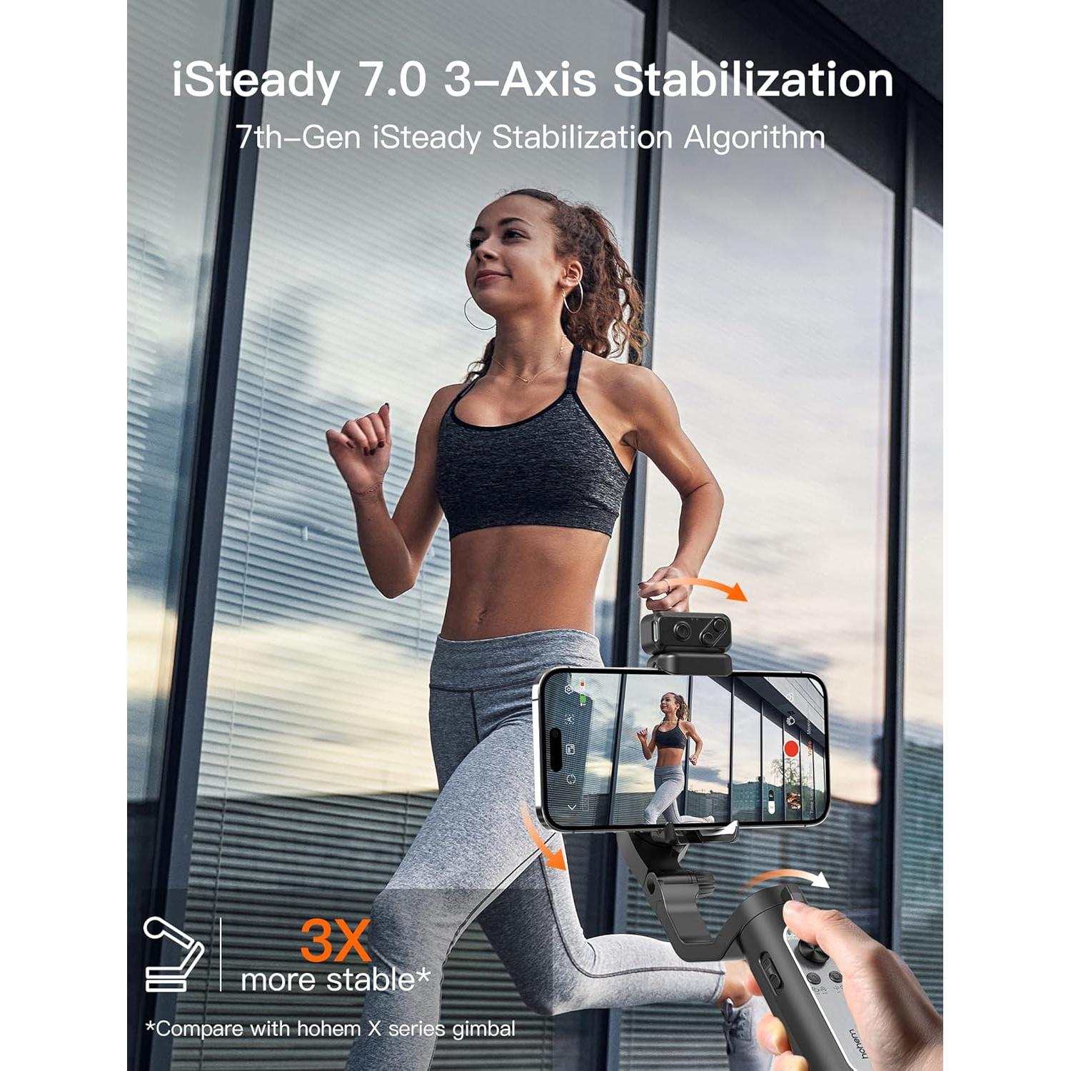 hohem iSteady XE Kit Gimbal Stabilizer for Smartphone, 3-Axis Gimbal for iPhone & Android with Magnetic Adjustable Fill Light, Portable & Foldable Stabilizer for Video Recording, YouTube TikTok Video