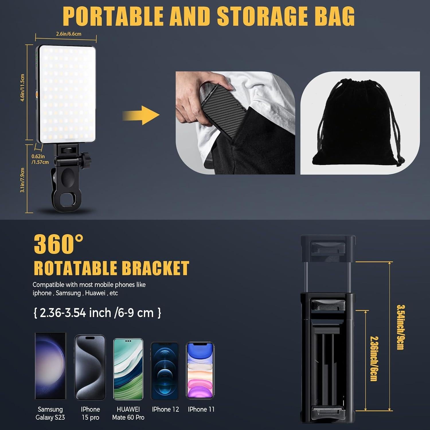 MACTREM 168 LED Selfie Light for iPhone,Portable Phone Light Clip, 3000Mah 3 Modes Rechargeable Alix Earle Lighting for Video Recording,for iPhone,Camera,Laptop,iPad,Video Conference,TikTok,Makeup