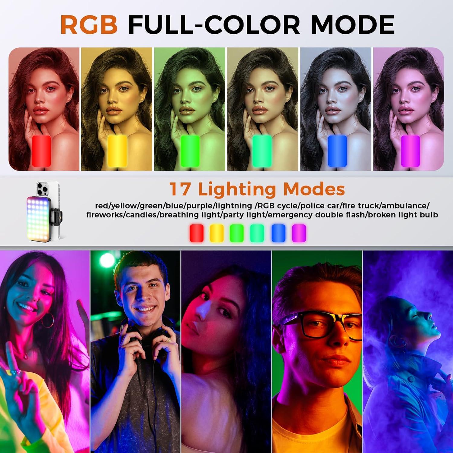 Selfie Light for Phone, Rechargeable Ring Light Clip for iPhone & Android, Portable Phone Light for Video Recording, Vlogging, Makeup, Photography