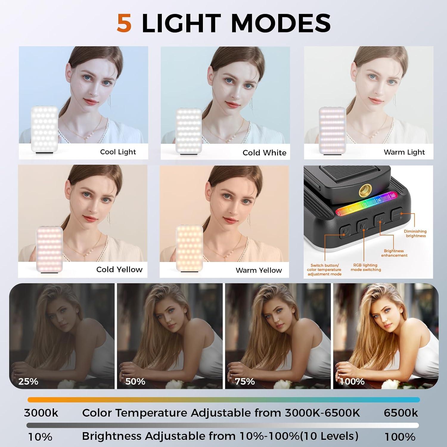 Selfie Light for Phone, Rechargeable Ring Light Clip for iPhone & Android, Portable Phone Light for Video Recording, Vlogging, Makeup, Photography