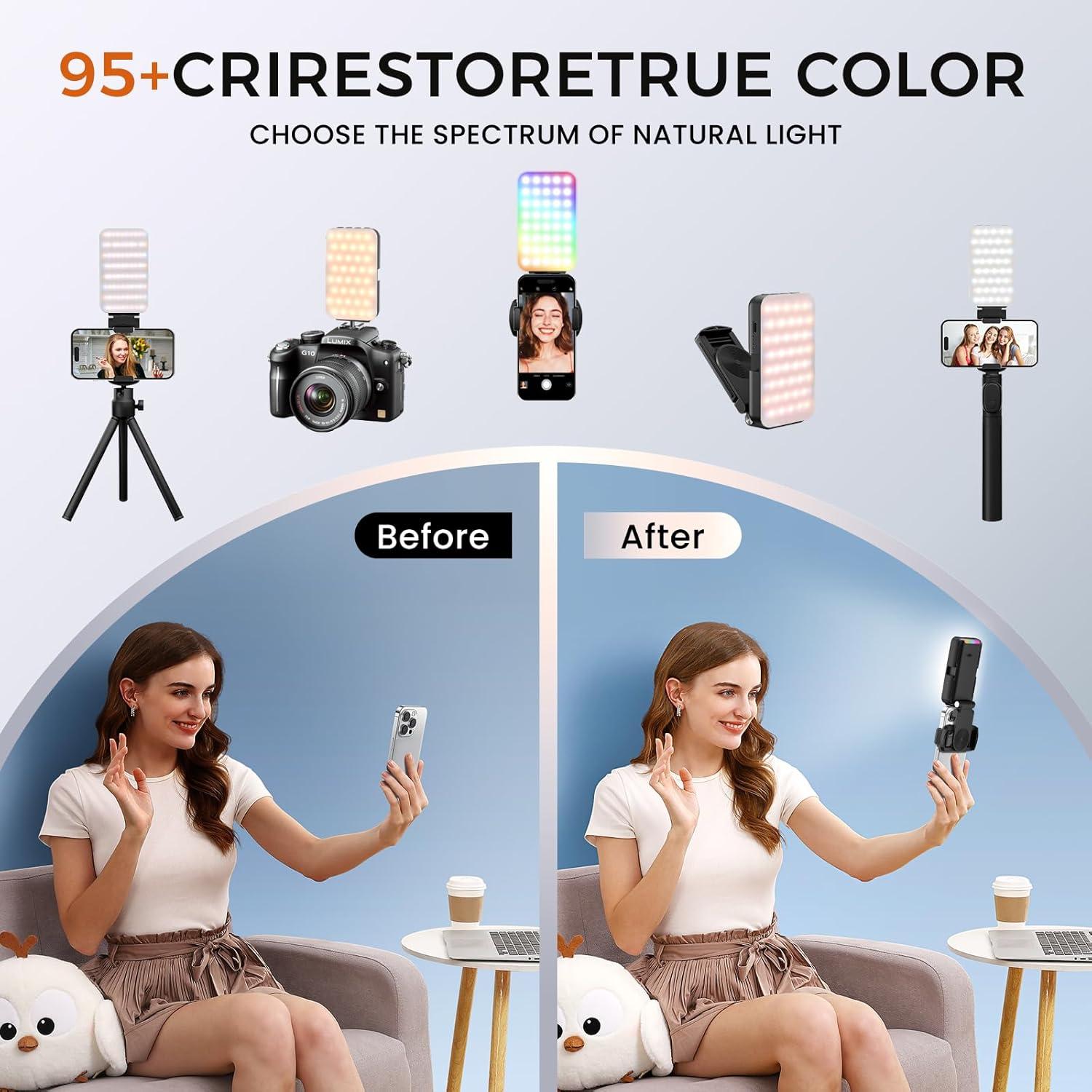 Selfie Light for Phone, Rechargeable Ring Light Clip for iPhone & Android, Portable Phone Light for Video Recording, Vlogging, Makeup, Photography