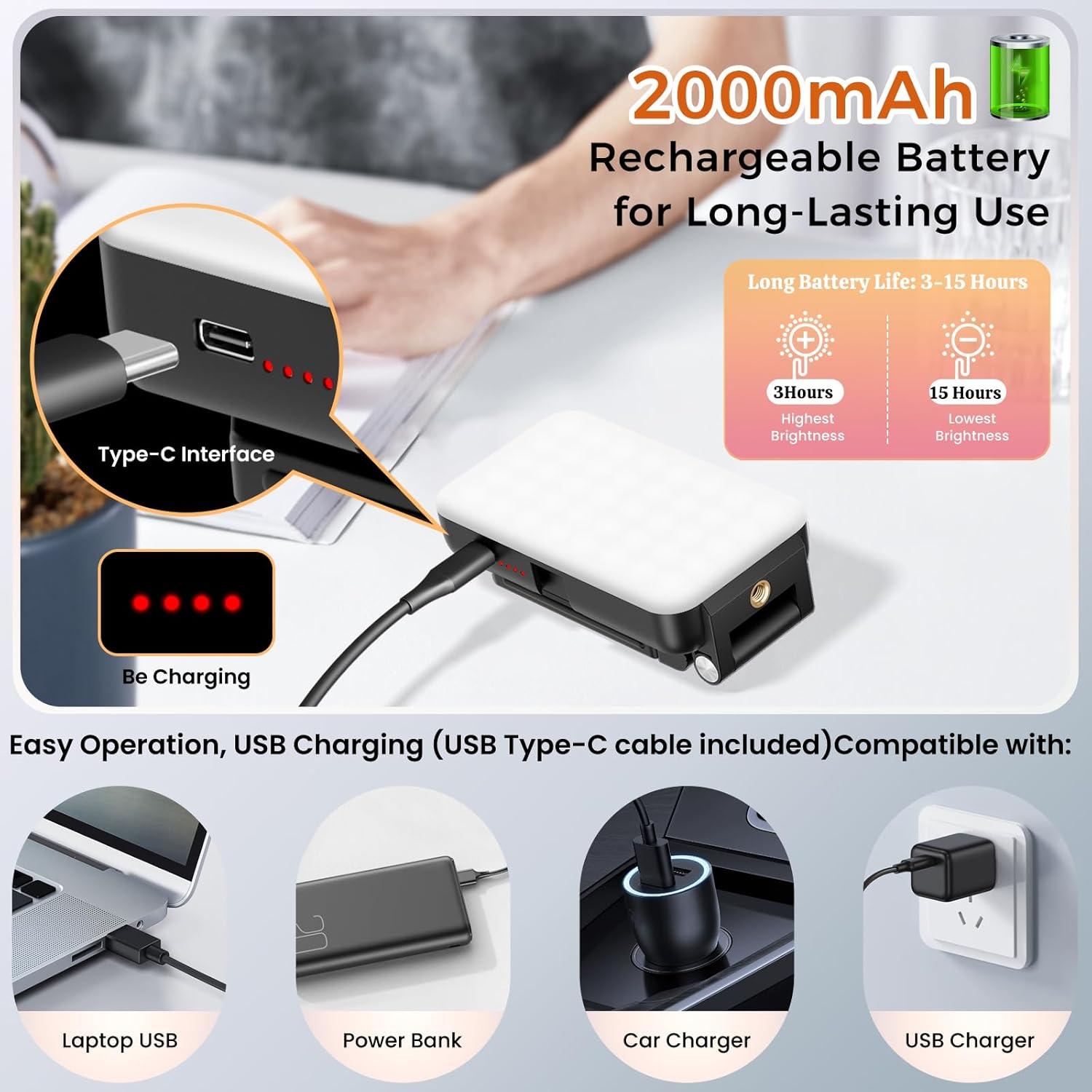 Selfie Light for Phone, Rechargeable Ring Light Clip for iPhone & Android, Portable Phone Light for Video Recording, Vlogging, Makeup, Photography