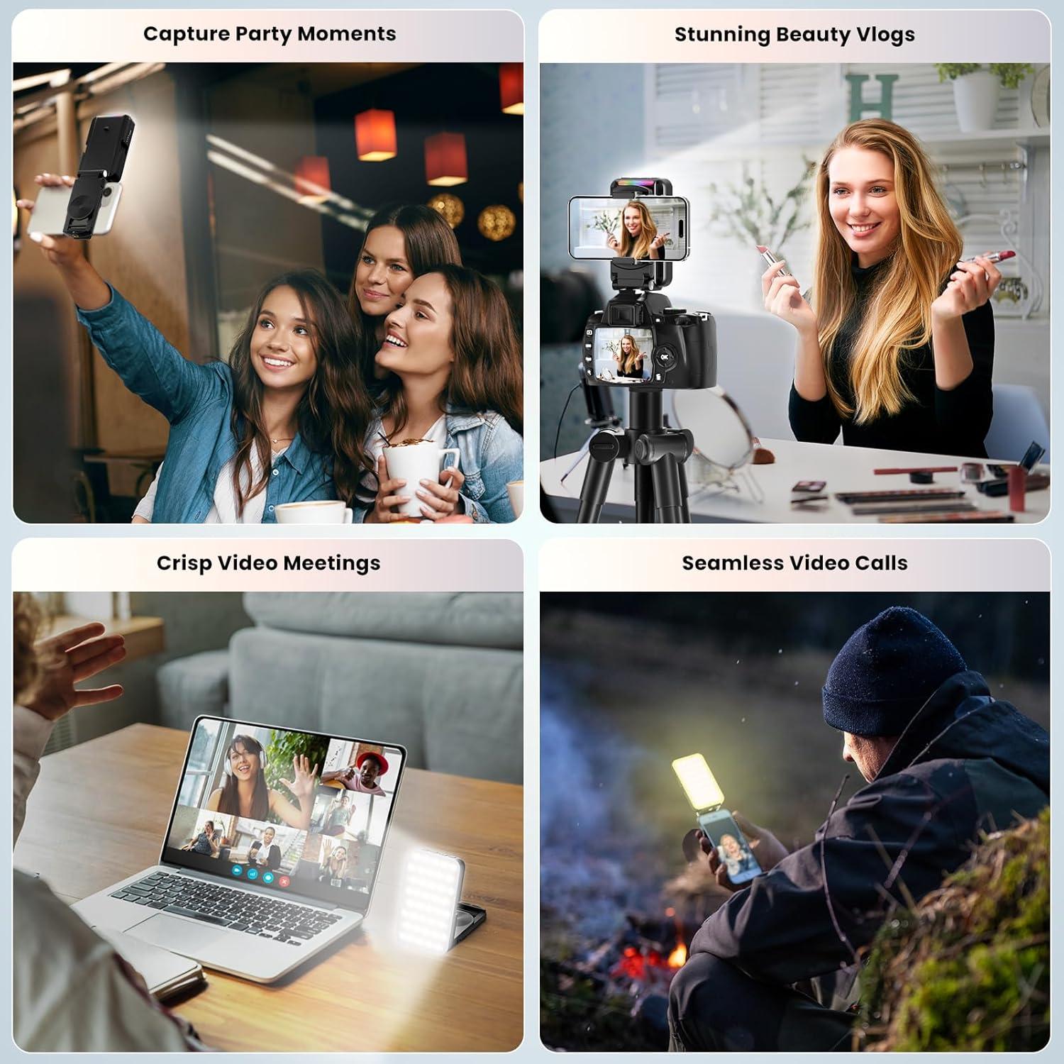 Selfie Light for Phone, Rechargeable Ring Light Clip for iPhone & Android, Portable Phone Light for Video Recording, Vlogging, Makeup, Photography