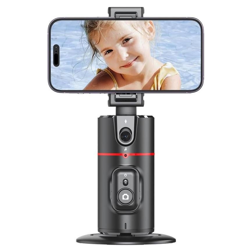 No Need APP, Auto Face Tracking Mobile Phone Holder, 360° Rotation Rechargeable Gimbal Stabilizer Tripod Smart Shooting Camera Mount for Live Vlog Streaming Video (Black)