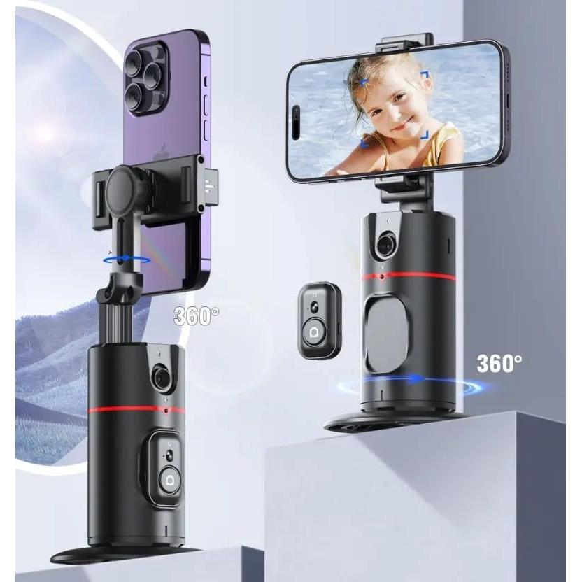No Need APP, Auto Face Tracking Mobile Phone Holder, 360° Rotation Rechargeable Gimbal Stabilizer Tripod Smart Shooting Camera Mount for Live Vlog Streaming Video (Black)