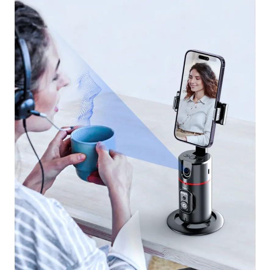 No Need APP, Auto Face Tracking Mobile Phone Holder, 360° Rotation Rechargeable Gimbal Stabilizer Tripod Smart Shooting Camera Mount for Live Vlog Streaming Video (Black)