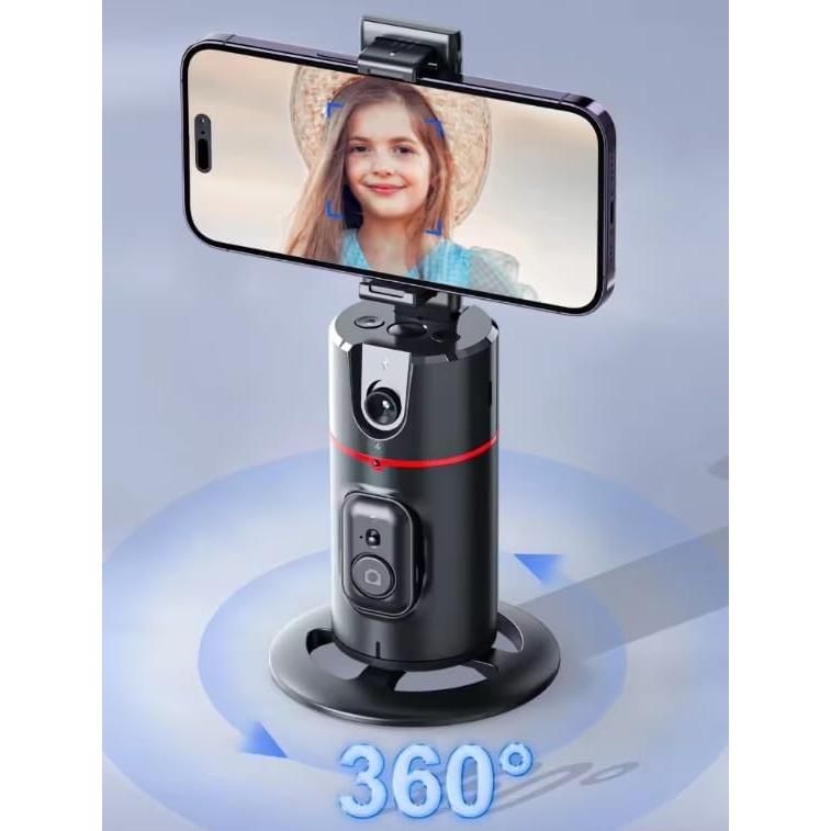 No Need APP, Auto Face Tracking Mobile Phone Holder, 360° Rotation Rechargeable Gimbal Stabilizer Tripod Smart Shooting Camera Mount for Live Vlog Streaming Video (Black)