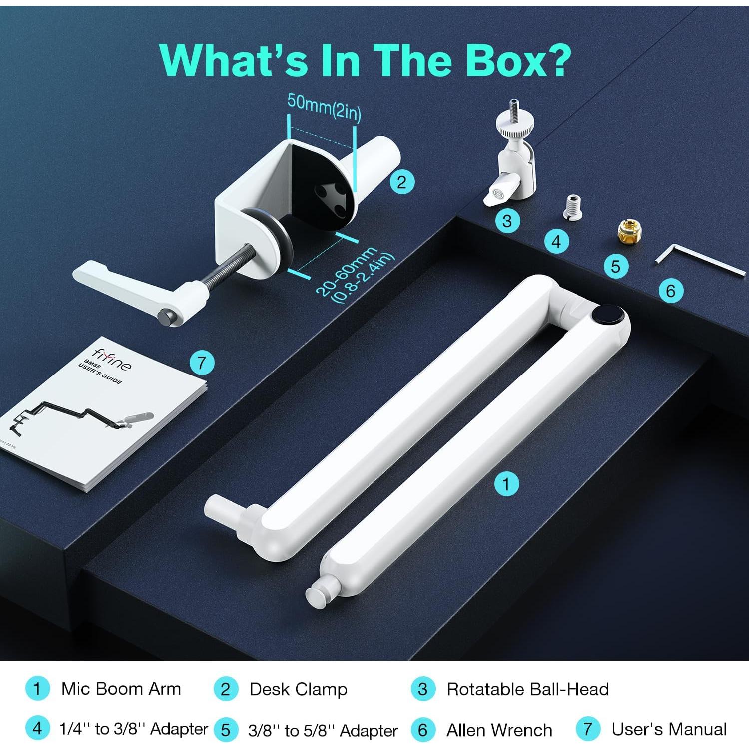 Soporte de Micrófono de Brazo FIFINE BM88 Blanco Ajustable