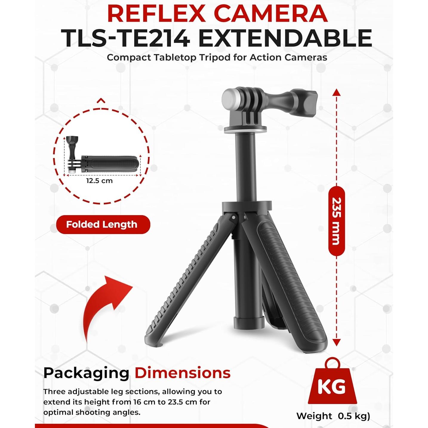 Trípode Mini Reflex Camera TLS-TE214 23cm para GoPro y Action Cams