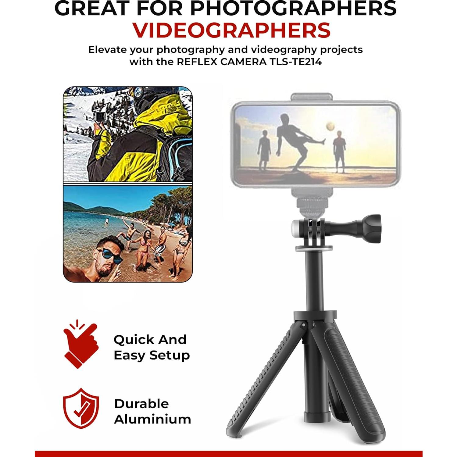 Trípode Mini Reflex Camera TLS-TE214 23cm para GoPro y Action Cams