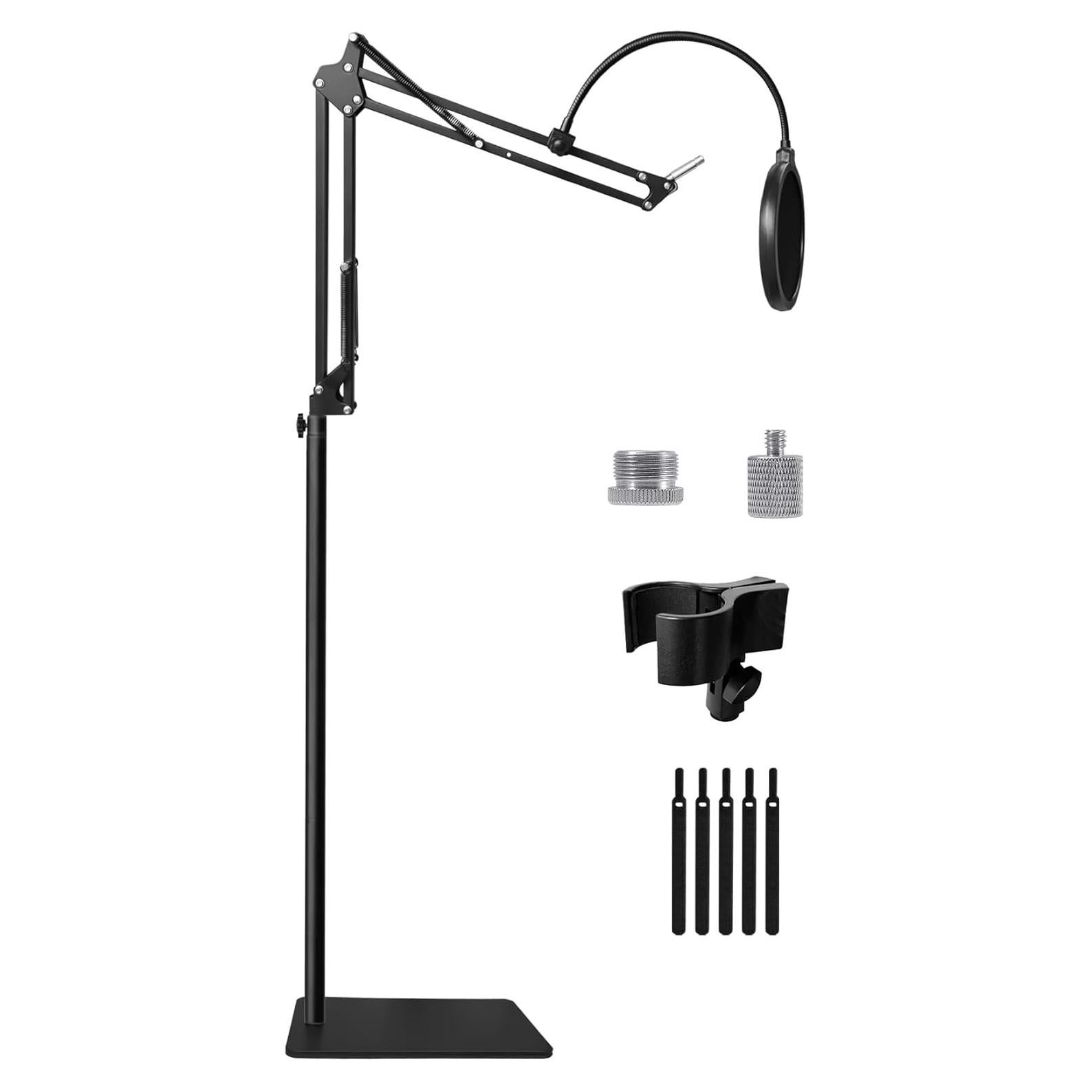 Soporte de Micrófono de Piso Ajustable con Brazo Boom - Negro