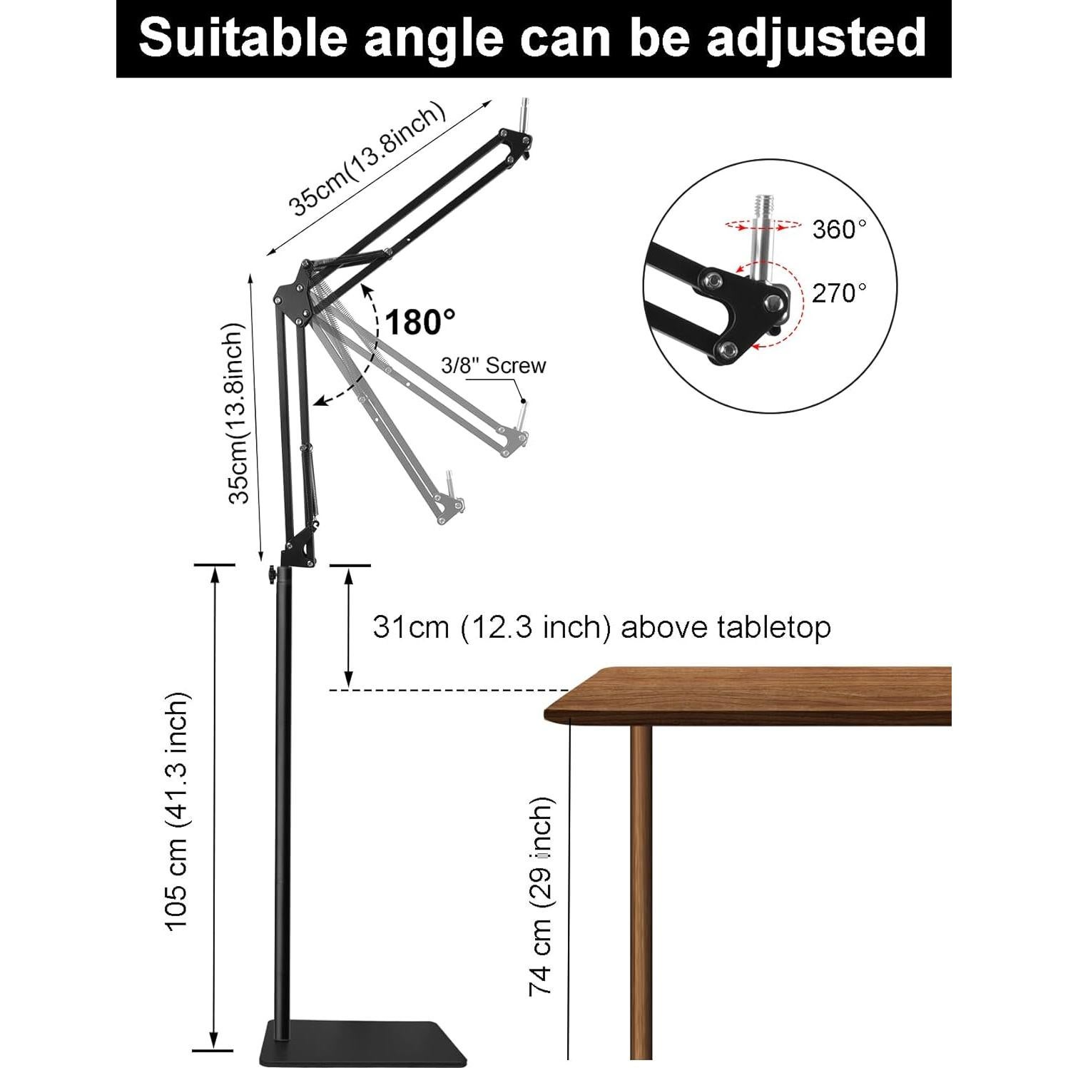Soporte de Micrófono de Piso Ajustable con Brazo Boom - Negro