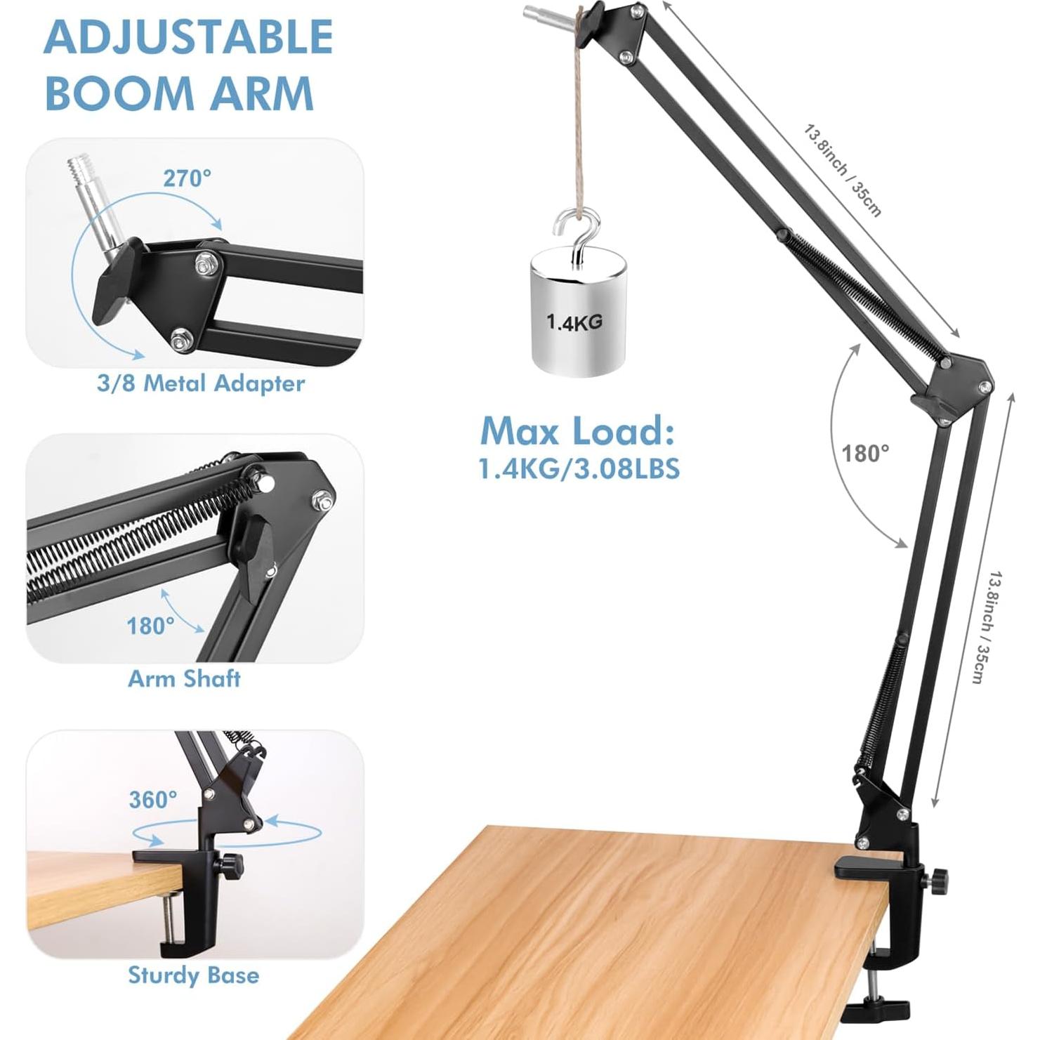 Soporte de Micrófono Brazo Boom LacBec Ajustable 1.4kg