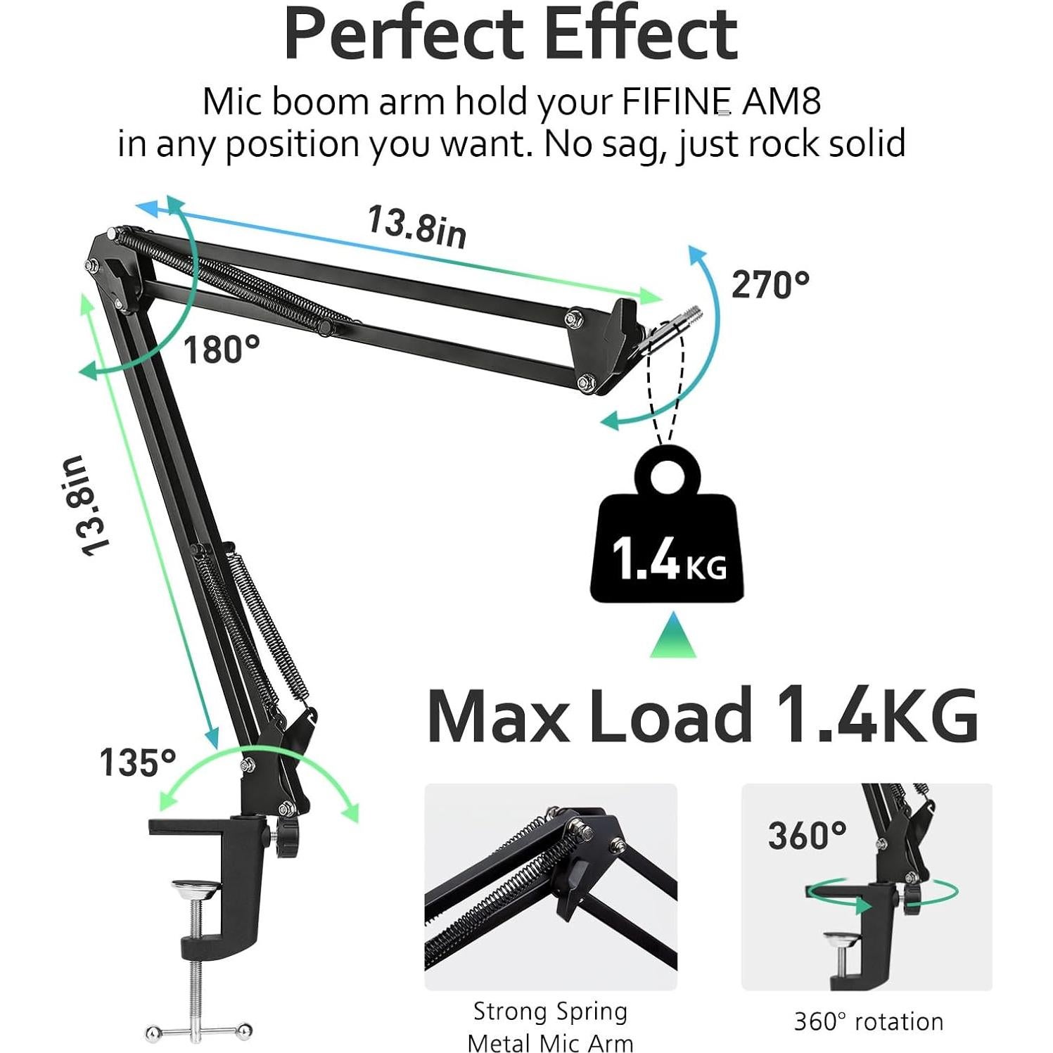 Brazo de micrófono ajustable Fifine AM8 con adaptador y fundas