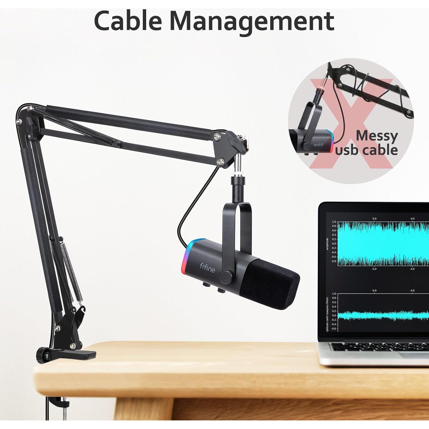 Brazo de micrófono ajustable Fifine AM8 con adaptador y fundas