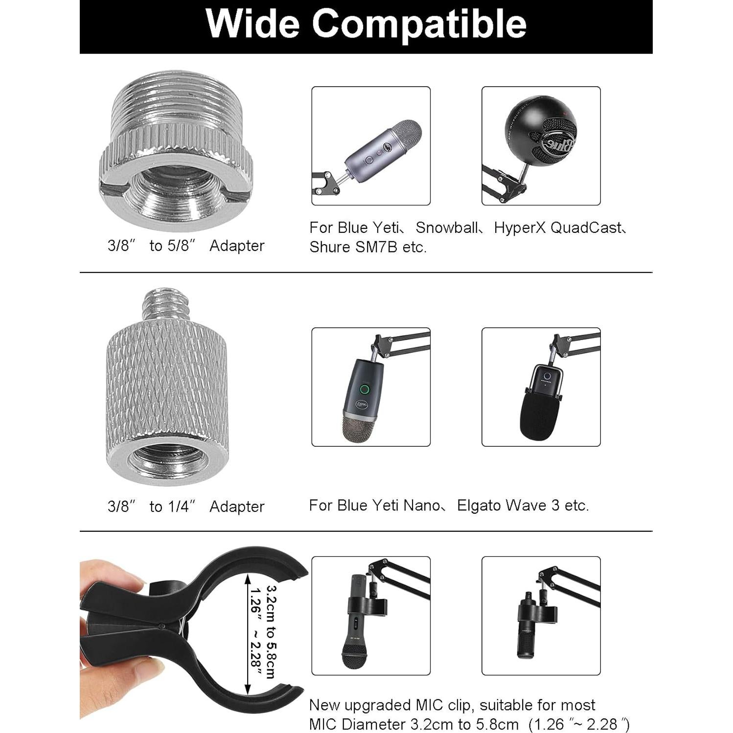 Brazo Soporte Micrófono Ajustable Negro para Blue Yeti y Más