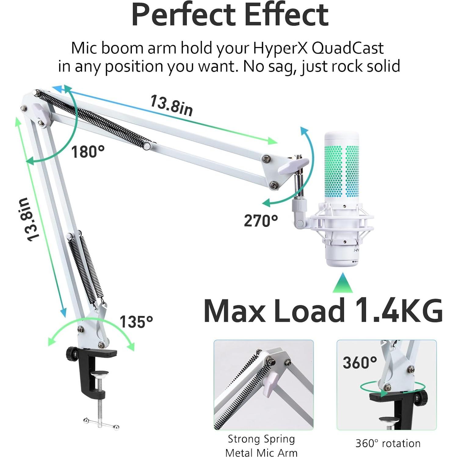 Brazo de Micrófono HyperX Quadcast S Blanco Ajustable 1.4 kg