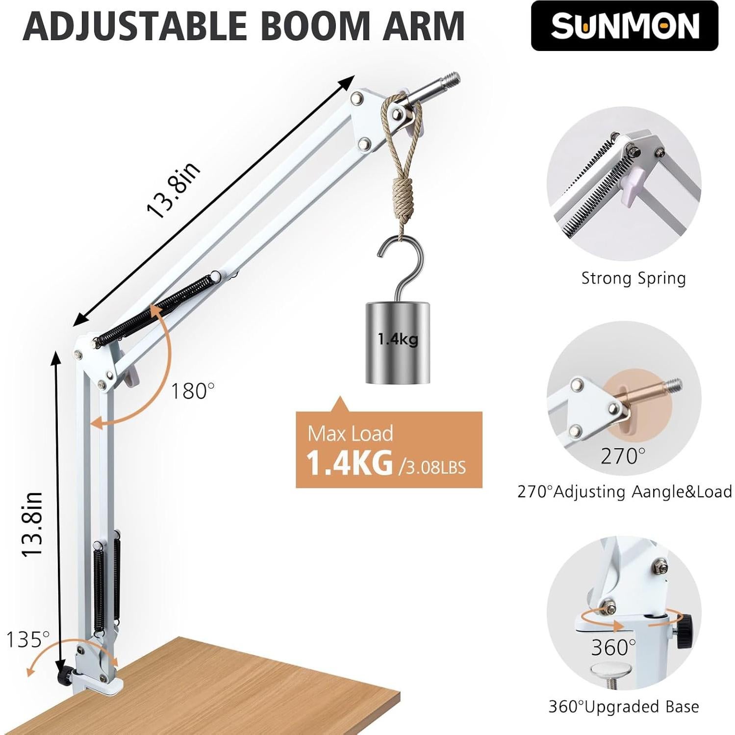 Brazo de Boom Blanco SUNMON para Micrófono Fifine K688
