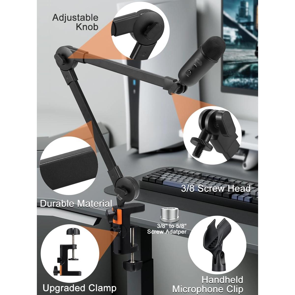Brazo de Micrófono Ajustable Mictop con Abrazadera y Adaptador