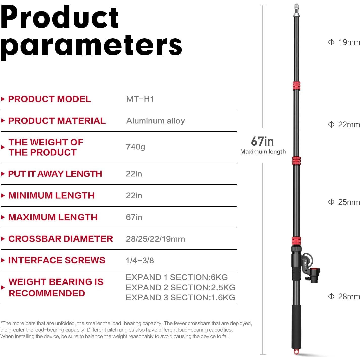 Brazo de Extensión Ajustable para Luz - 83 a 158 cm - MT-H1
