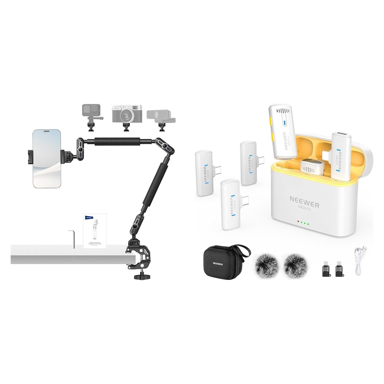 Brazo Mágico NEEWER 55cm con Abrazadera y Micrófono Inalámbrico