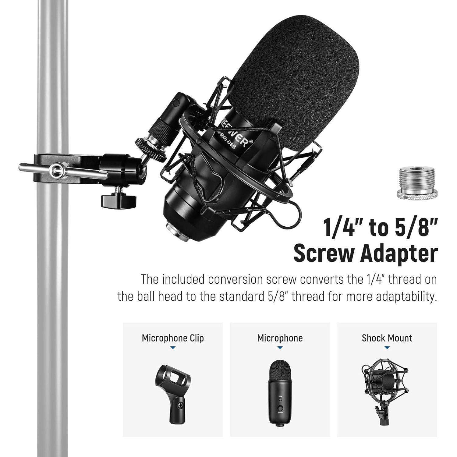 NEEWER Mini Articulated Ball Head with Crab Clip Mic Holder with 1/4" to 5/8" Thread, Compatible with SmallRig Camera Cage and Microphones, Support up to 3.3 lbs
