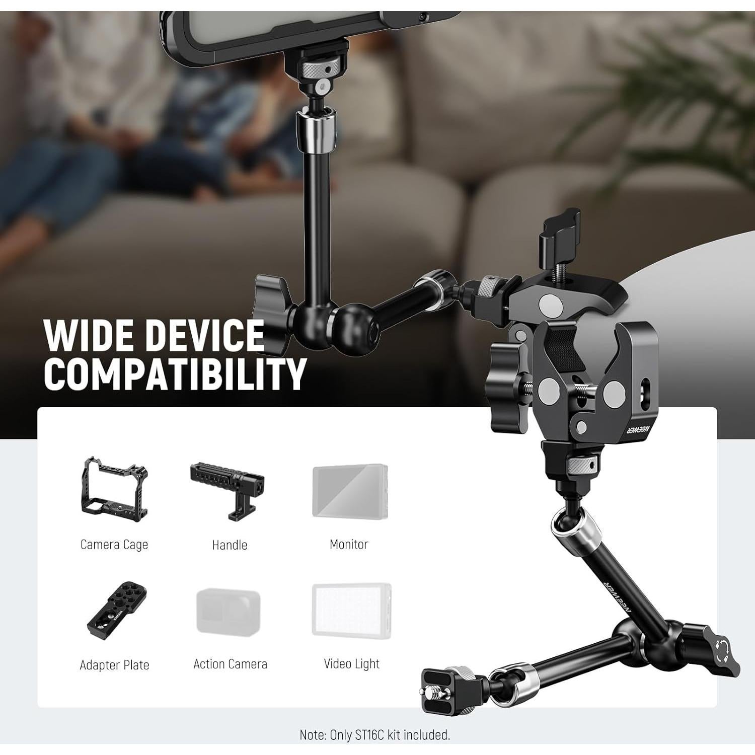 Brazo Mágico Ajustable Neewer 28cm con Super Clamp y Tornillos