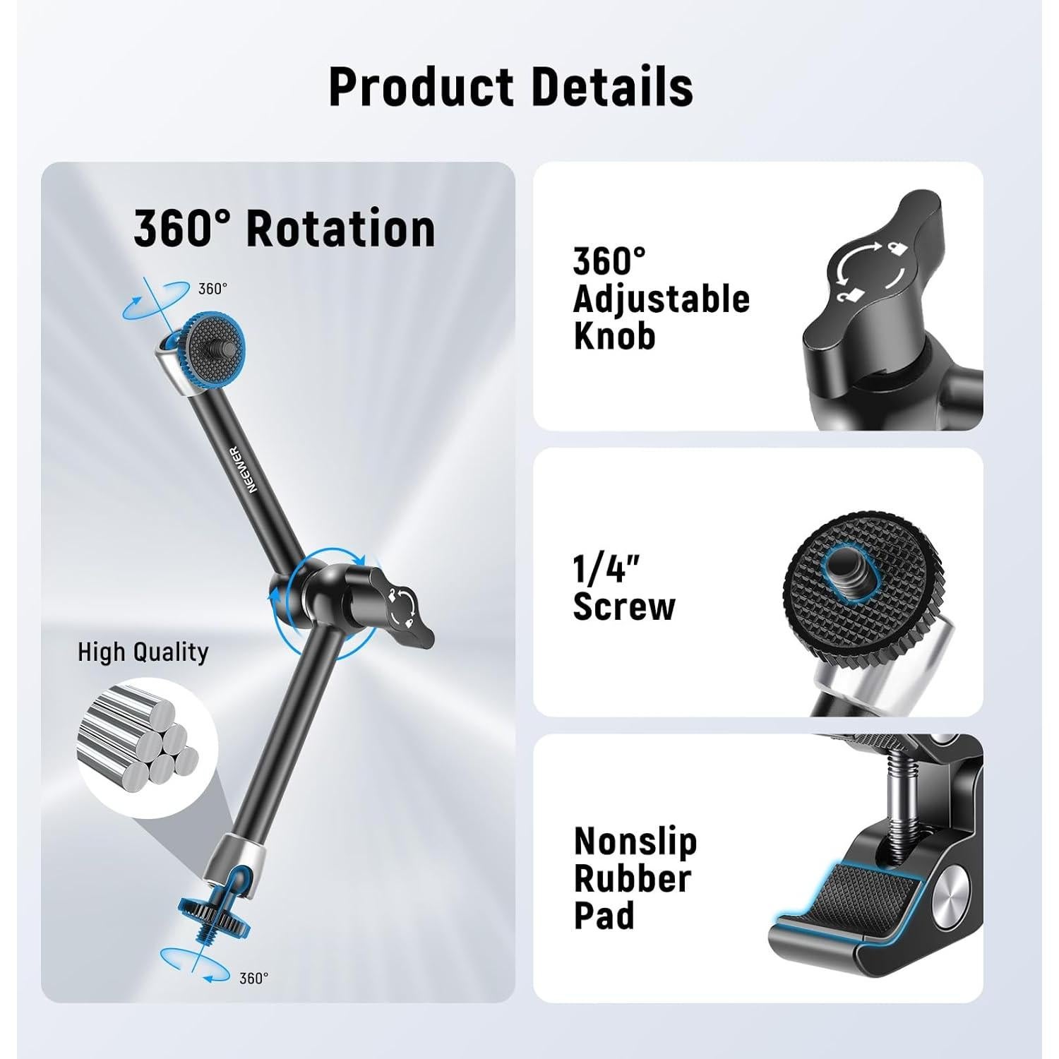 Brazo Mágico Ajustable Neewer 25cm con Super Clamp 2kg