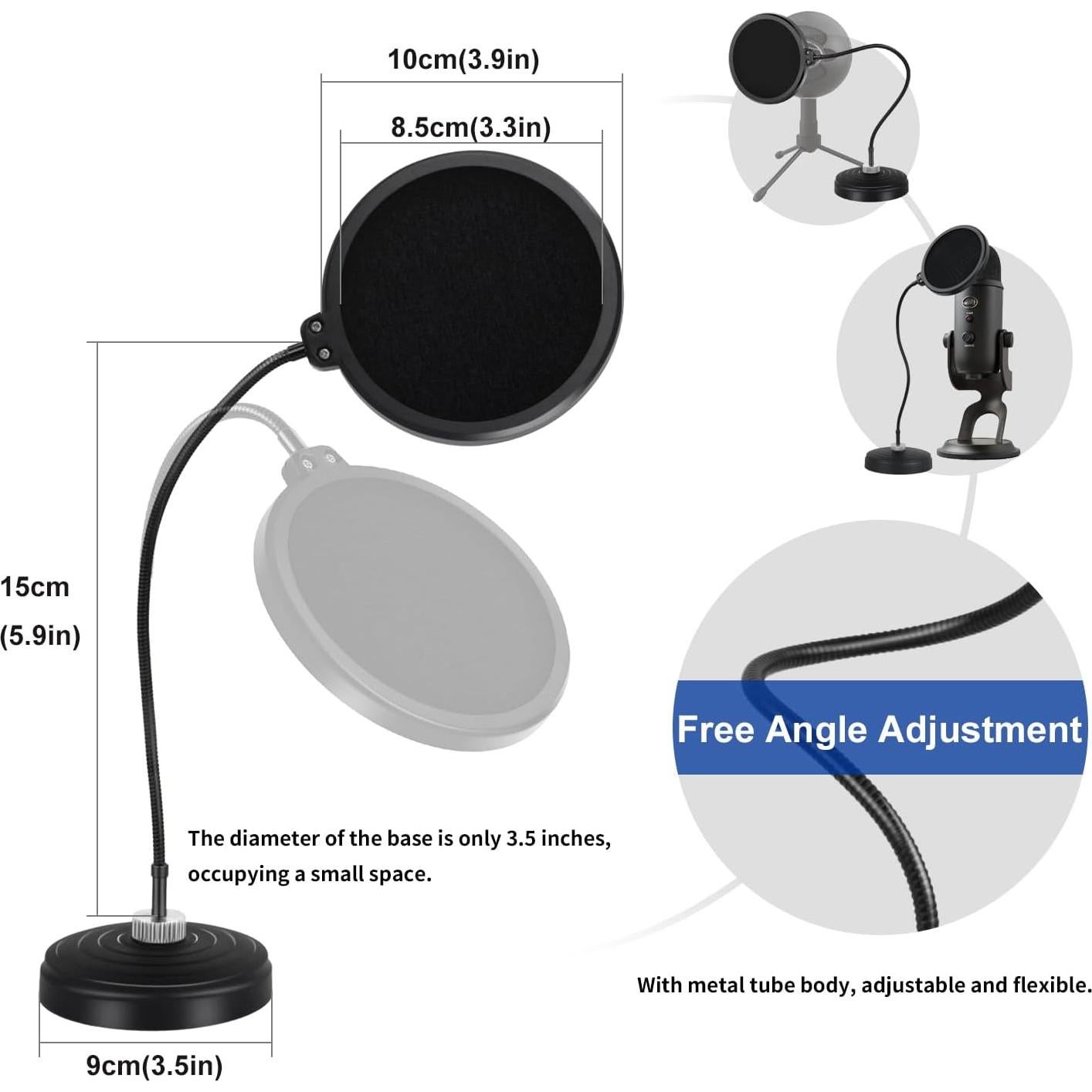 Filtro Pop Profesional Liyirui con Base Pesada y Brazo Ajustable