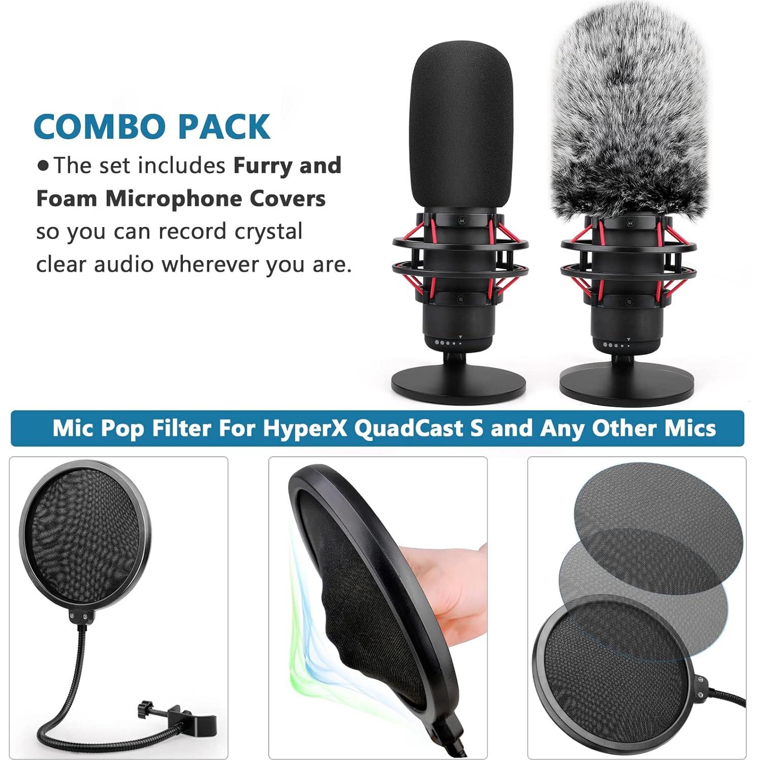 Kit 3 en 1 Filtro Pop HyperX Quadcast S + Pantalla Peluda + Funda Espuma