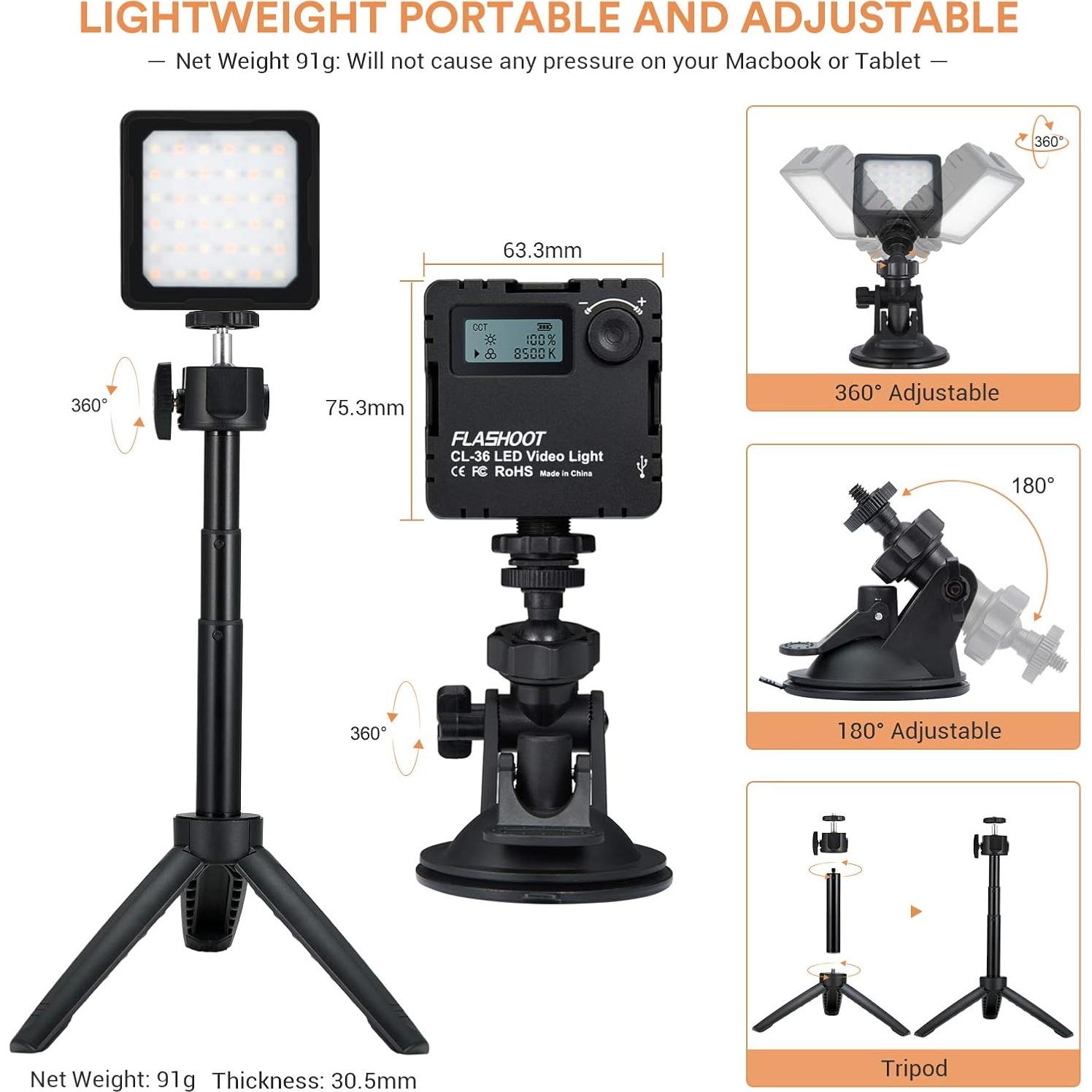 Kit de Iluminación LED CL-36 FLASHOOT con Trípode y Ventosa