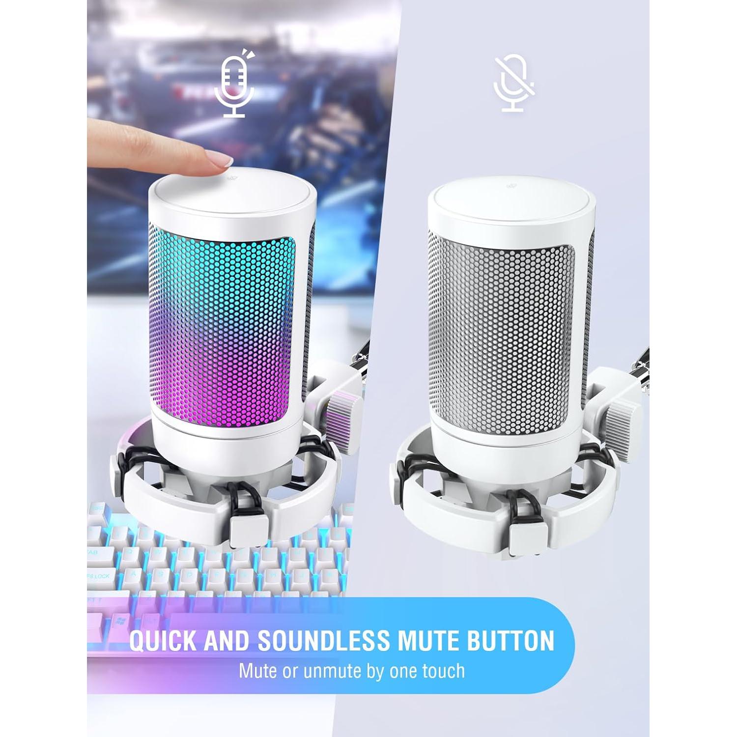 Micrófono Gaming USB FIFINE A6W+CS1W con Brazo Ajustable y Filtro Antipop