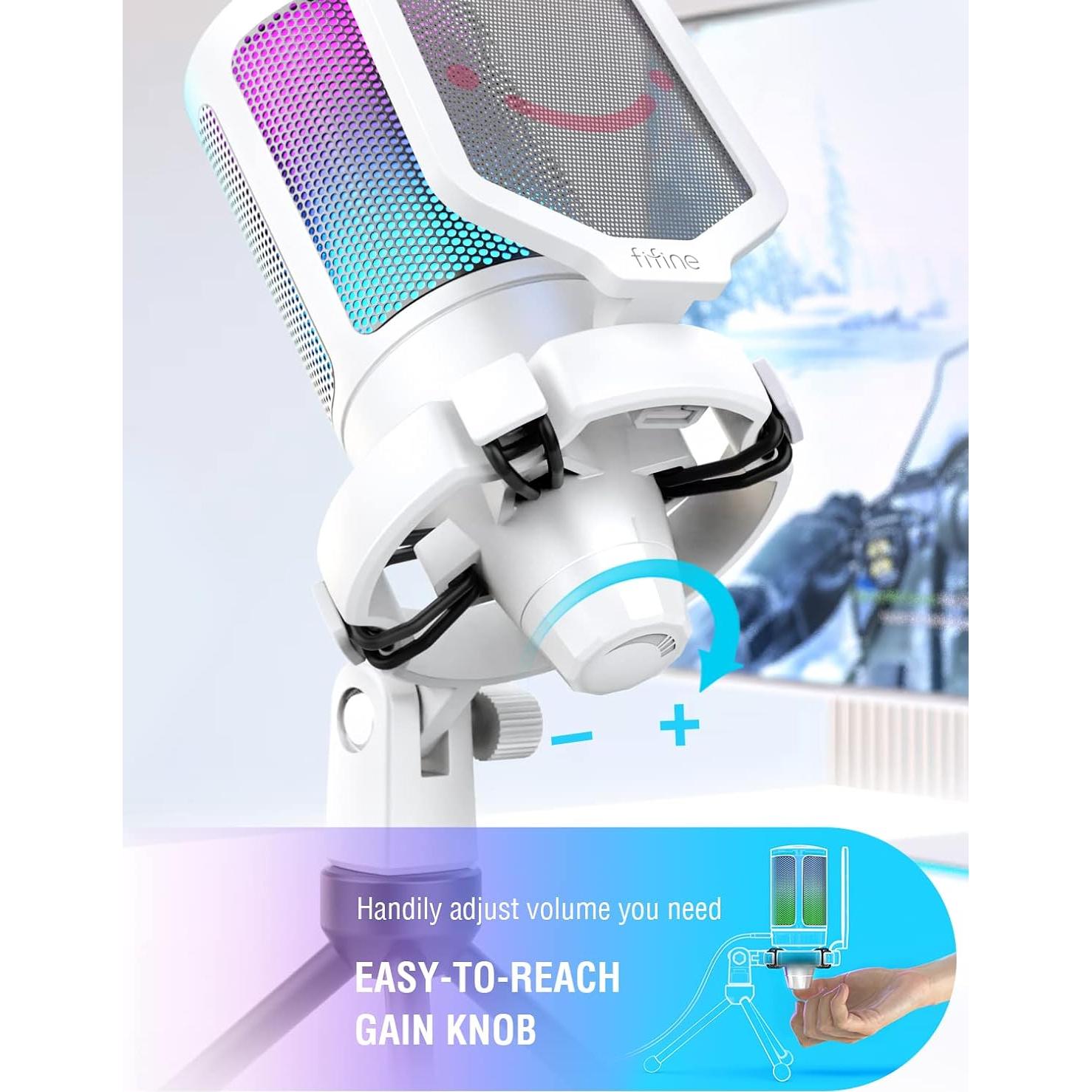 Micrófono Gaming USB FIFINE A6W+CS1W con Brazo Ajustable y Filtro Antipop