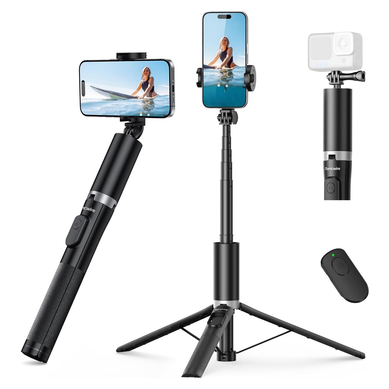Trípode Extensible SYNCWIRE 1.6m para Teléfono y GoPro Negro