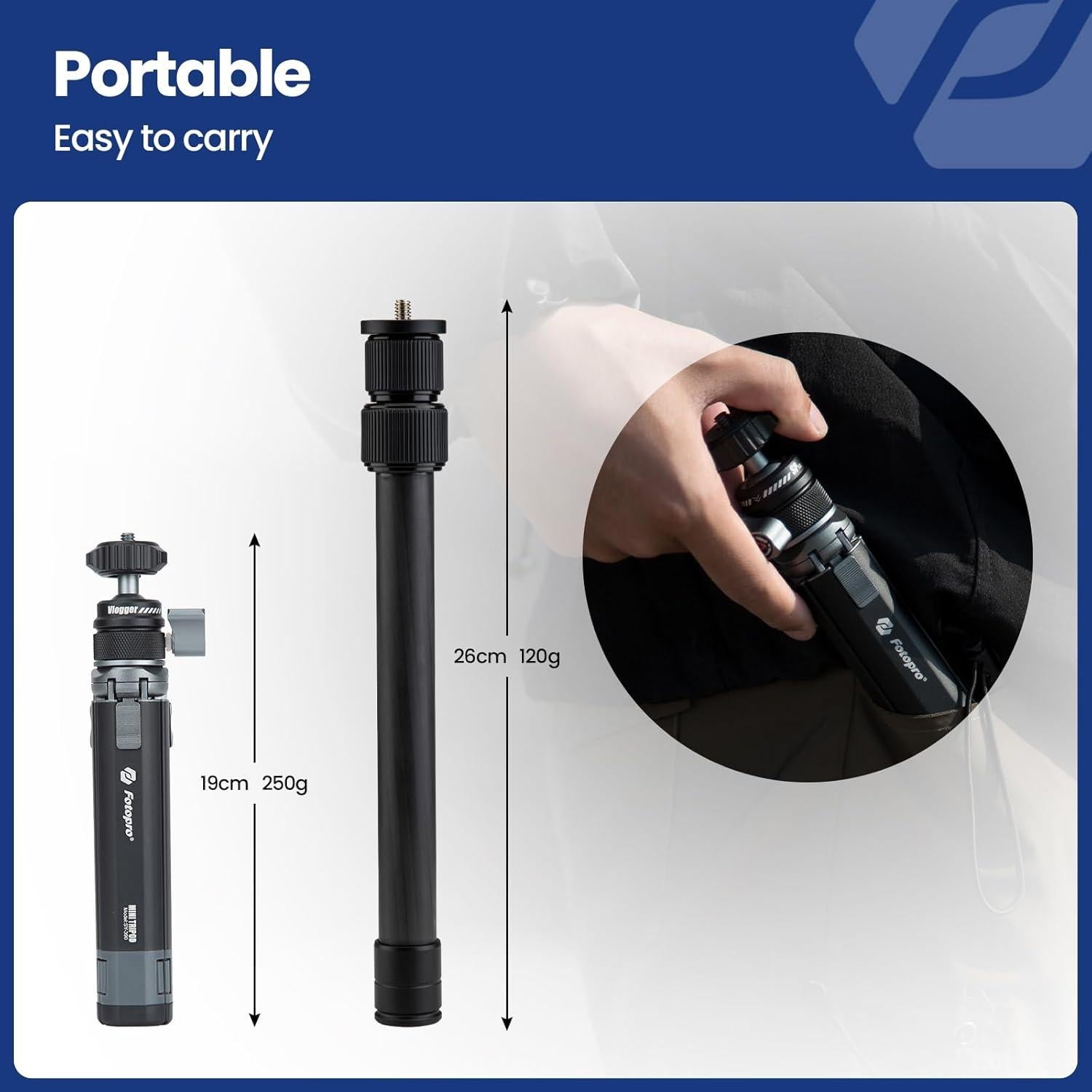 Trípode Mini Fotopro SY-390 con Fibra de Carbono 89 cm