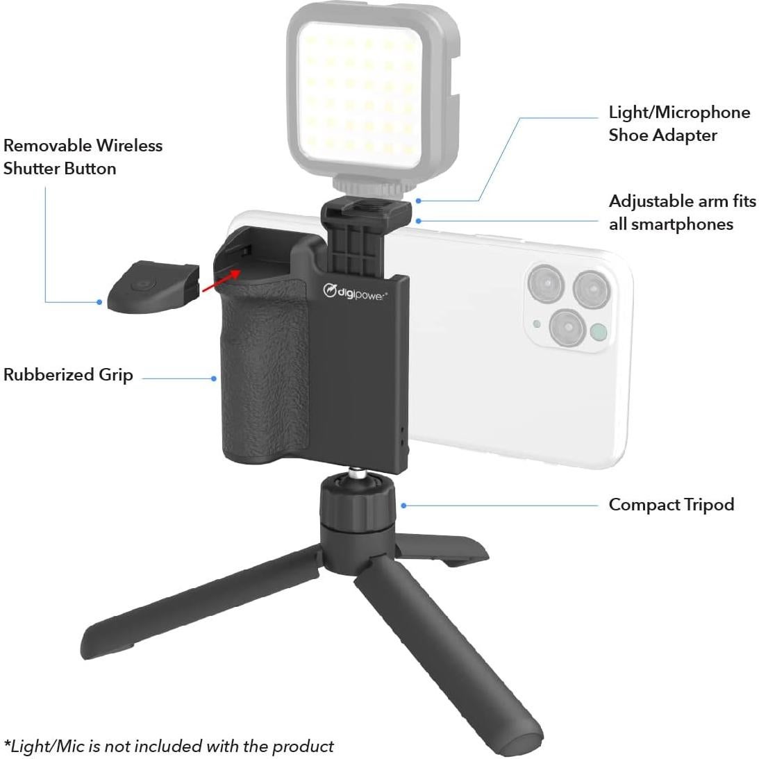 Estabilizador Pocket Grip DigiPower con Control Remoto y Trípode
