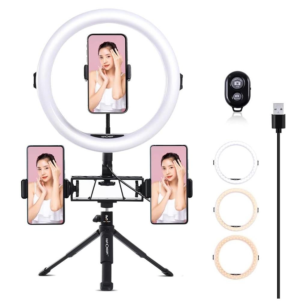 Anillo de Luz Selfie K&F Concept 28 cm con Trípode y Control Remoto