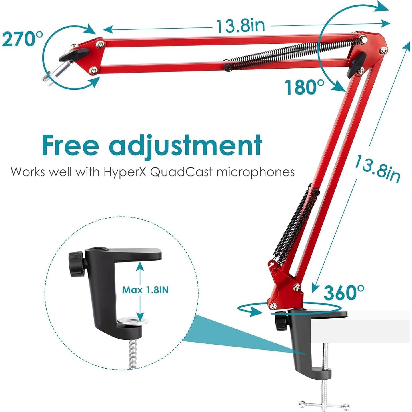 Brazo Boom Soporte de Micrófono YOUSAHRES Rojo Ajustable