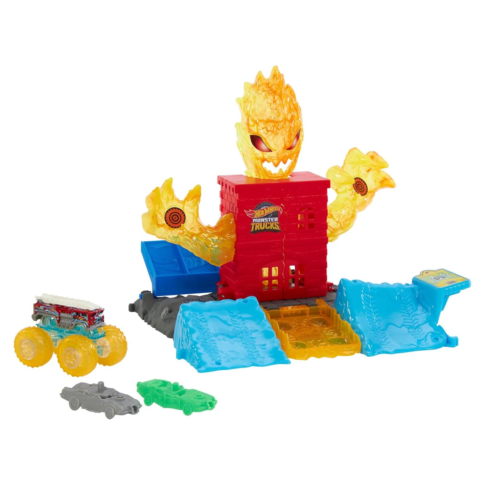 Playset Camiones Monstruo Hot Wheels 5-Alarm 1:64 con 2 Coches