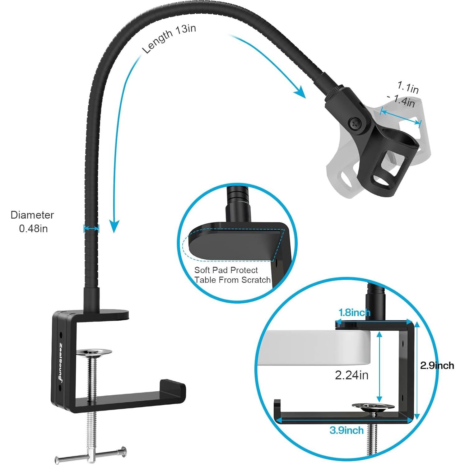 Soporte de Micrófono ZealSound H1 con Cuello de Ganso 33cm