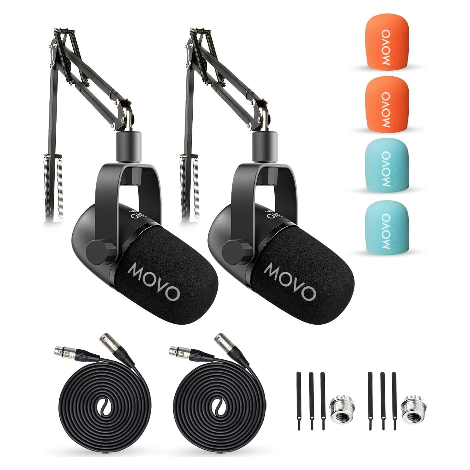 Paquete de 2 Micrófonos Dinámicos XLR Movo CastMic con Brazo