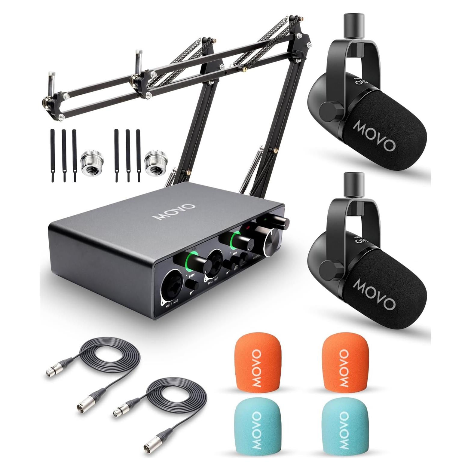 Kit de Podcast Movo con 2 Micrófonos Dinámicos y USB