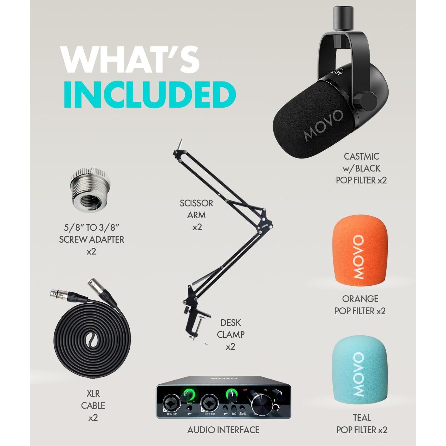 Kit de Podcast Movo con 2 Micrófonos Dinámicos y USB