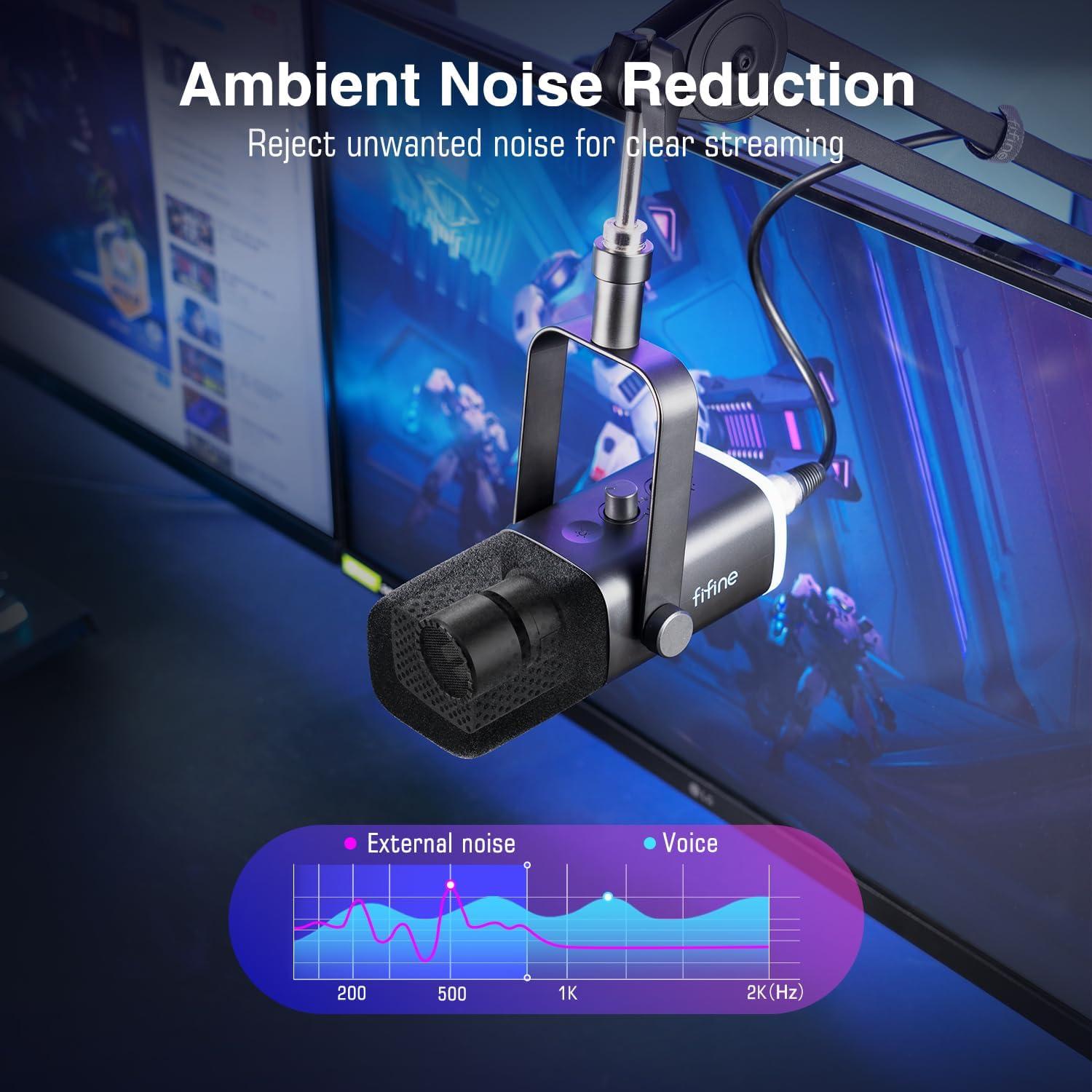 Micrófono XLR/USB FIFINE AM8+BM63 con Brazo Soporte y Luz RGB