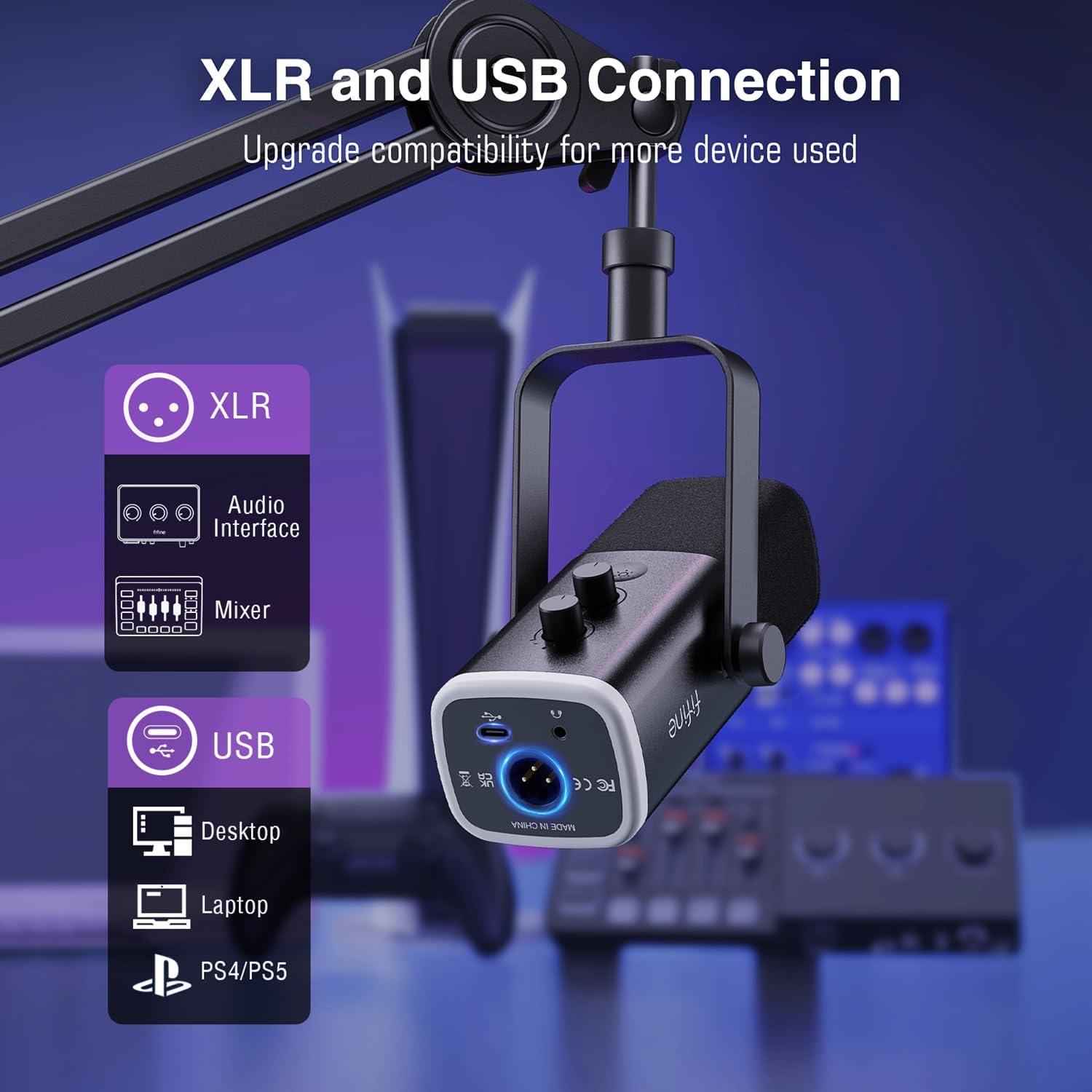 Micrófono XLR/USB FIFINE AM8+BM63 con Brazo Soporte y Luz RGB