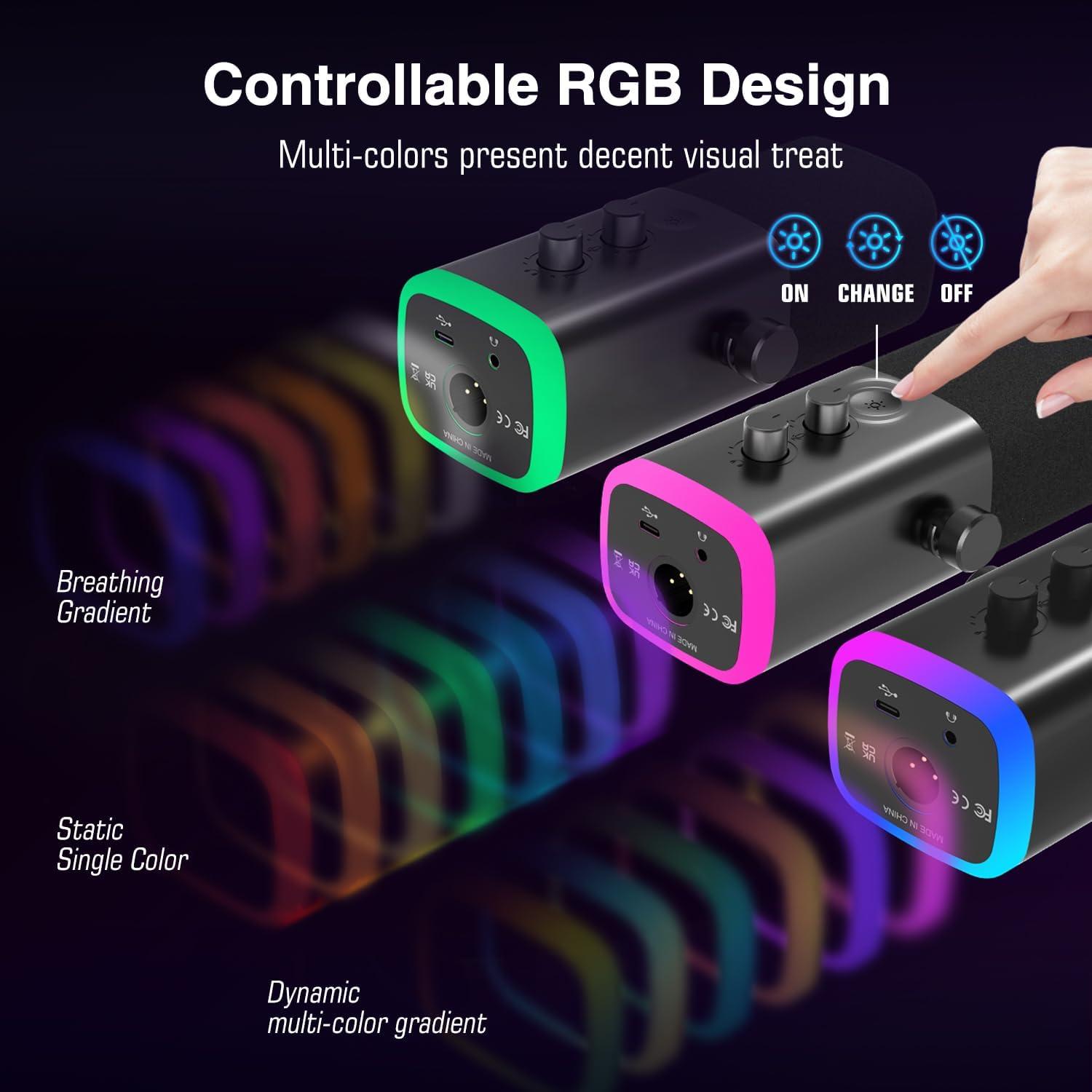 Micrófono XLR/USB FIFINE AM8+BM63 con Brazo Soporte y Luz RGB
