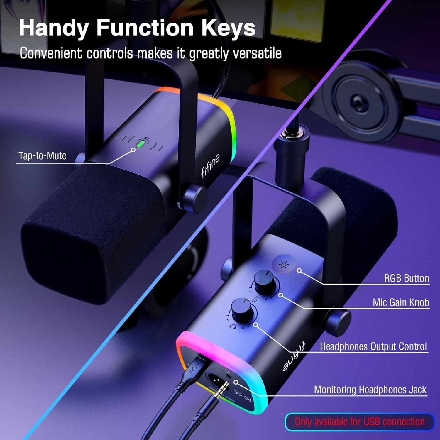 Micrófono XLR/USB FIFINE AM8+BM63 con Brazo Soporte y Luz RGB