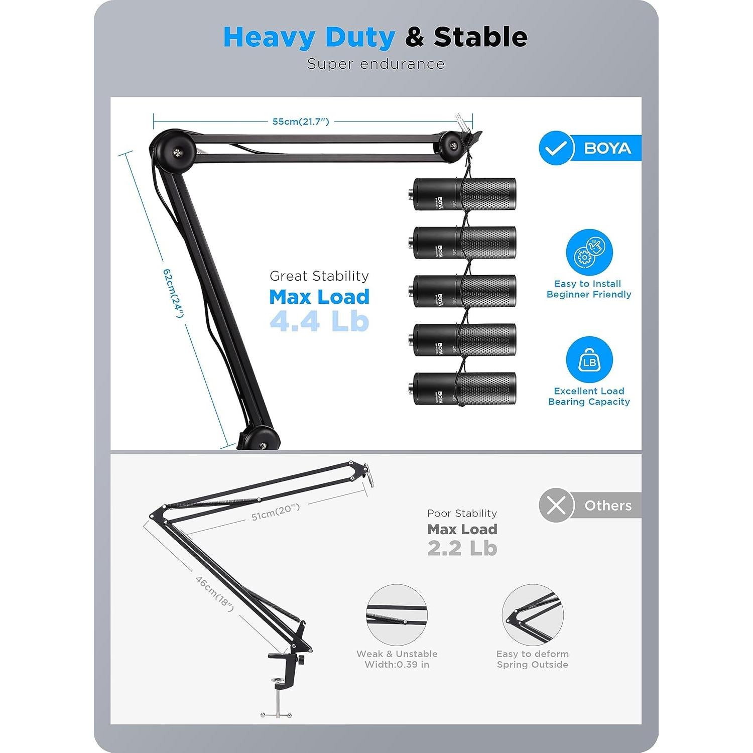 Brazo de Micrófono BOYA BY-BA20 Ajustable 62 cm Soporte Pesado